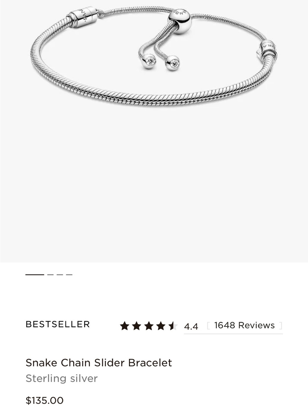 Pandora Sterling Silver adjustable Sliding Snake Chain Charm Bracelet - Picture 4 of 4